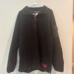 Structure Black Corduroy Top with Red Accent 100% cotton